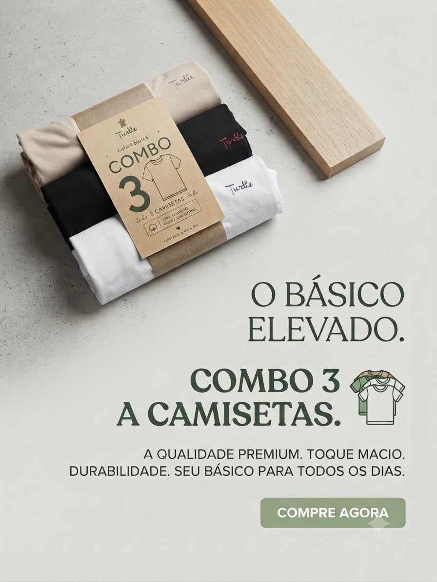Combo com três camisetas Turtle na embalagem da marca